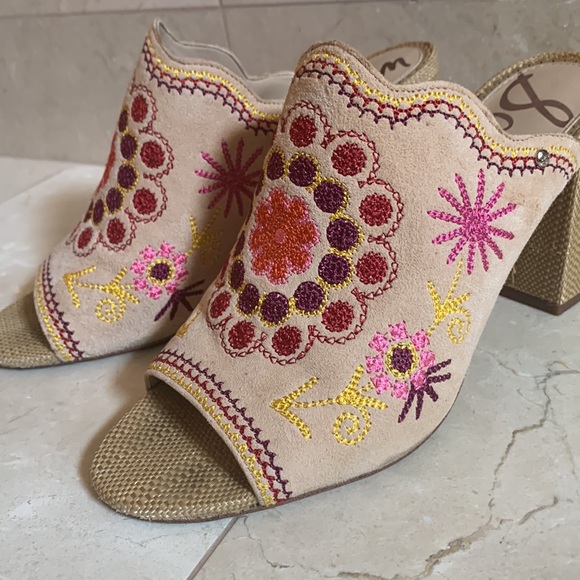 Sam Edelman platform slides with suede and embroidered decoration - Picture 1 of 8